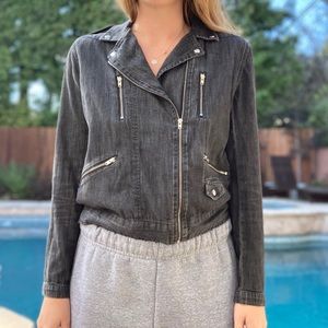 The Kooples Chambray Moto Shirt Jacket